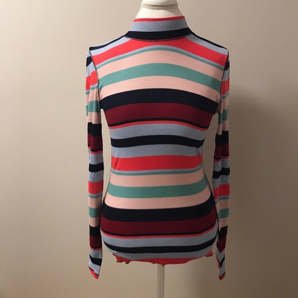 Striped Ribbed Top Mock Neck Stretch - Picture 7 of 8